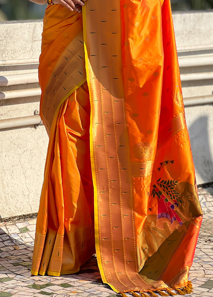 Orange Spun Silk Saree With Blouse Piece