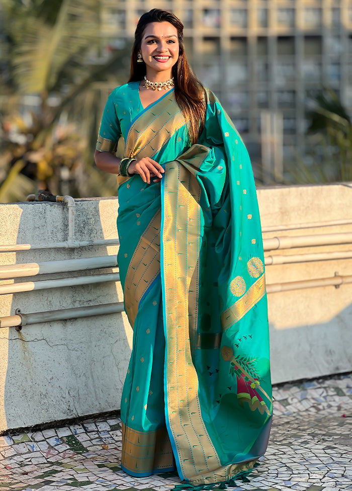 Sea Green Spun Silk Saree With Blouse Piece