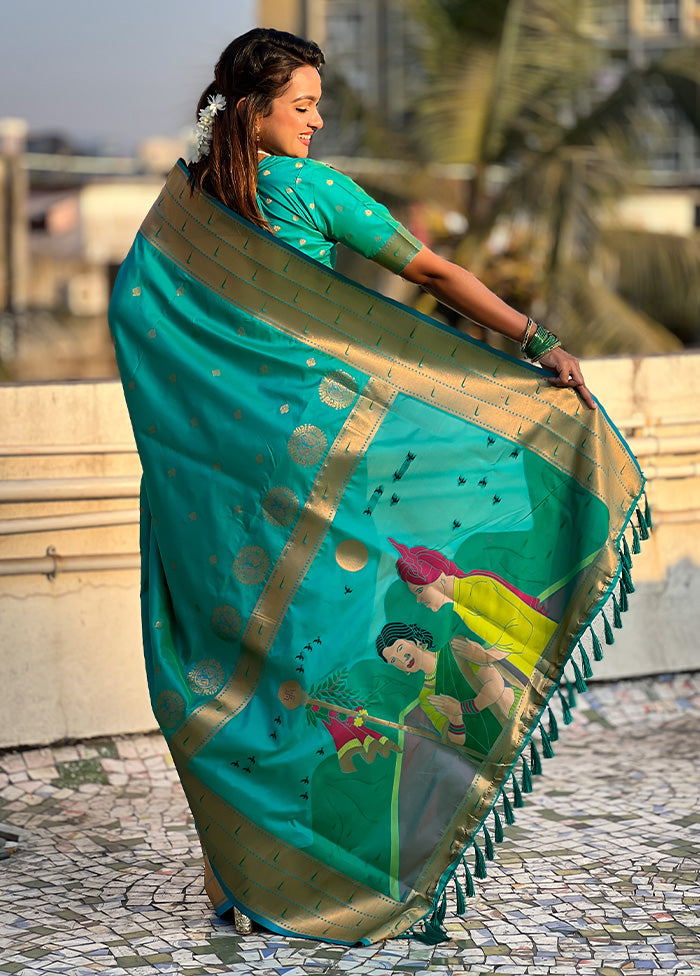 Sea Green Spun Silk Saree With Blouse Piece