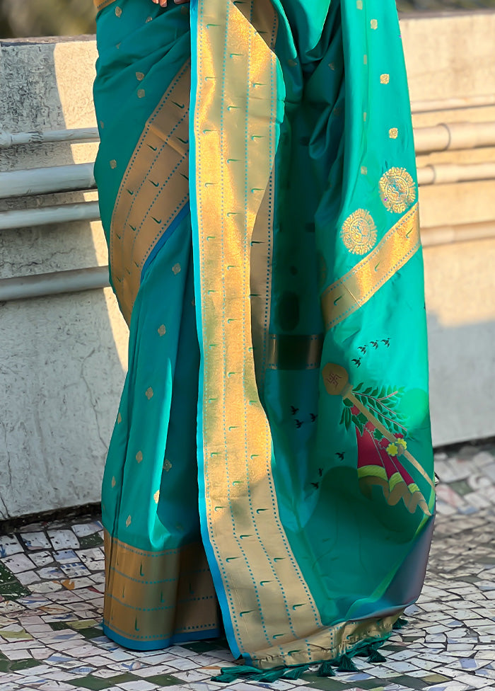 Sea Green Spun Silk Saree With Blouse Piece