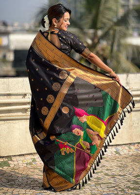 Black Spun Silk Saree With Blouse Piece