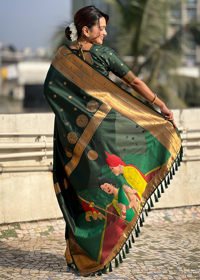 Bottle Green Spun Silk Saree With Blouse Piece