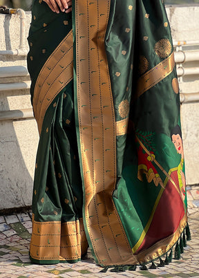 Bottle Green Spun Silk Saree With Blouse Piece