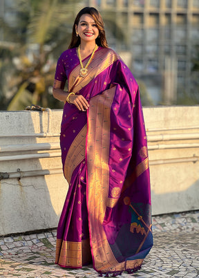 Purple Spun Silk Saree With Blouse Piece