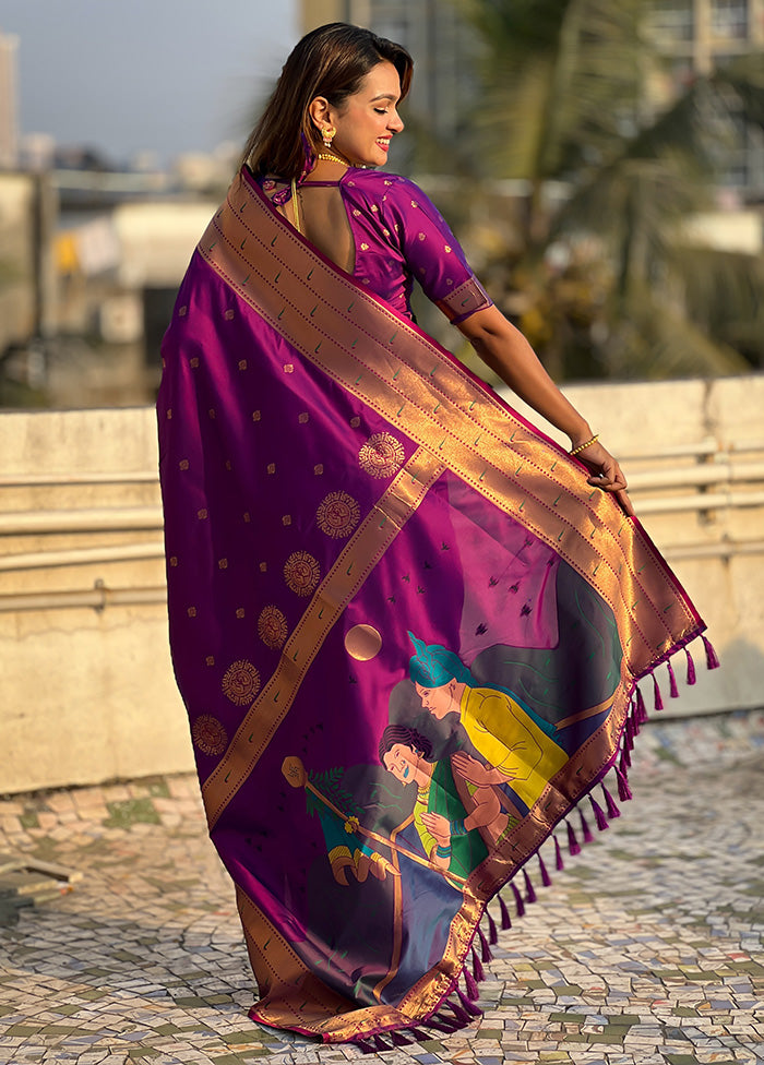 Purple Spun Silk Saree With Blouse Piece