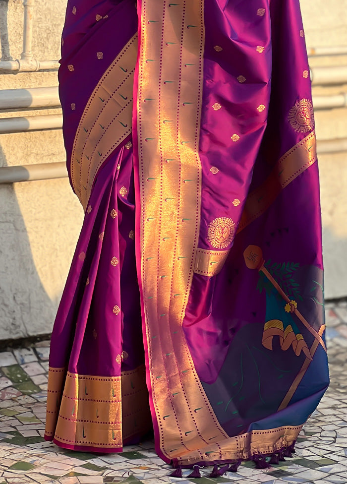 Purple Spun Silk Saree With Blouse Piece