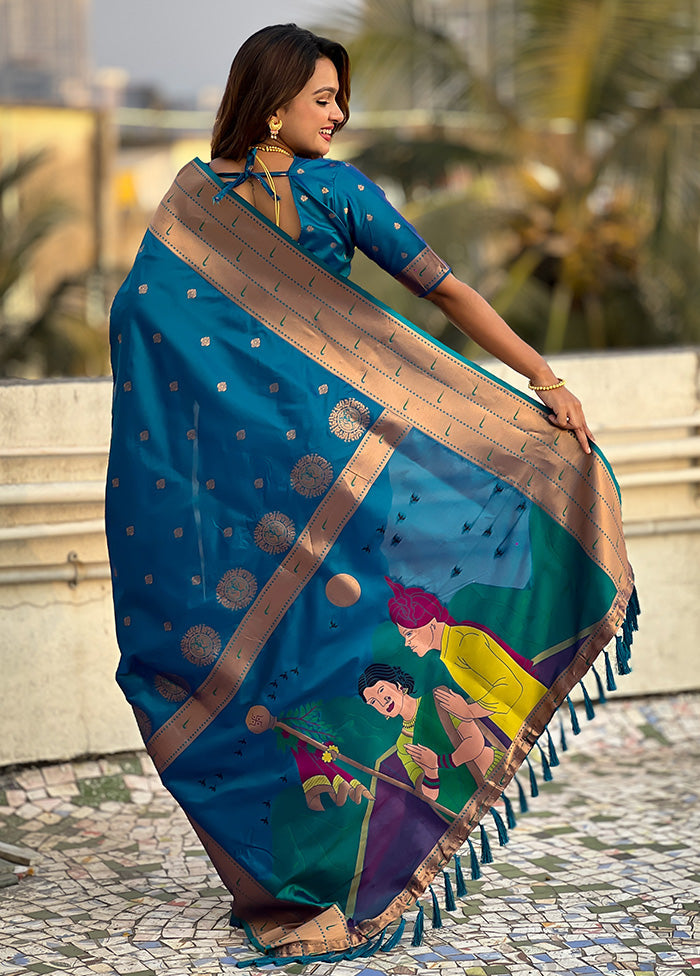 Blue Spun Silk Saree With Blouse Piece