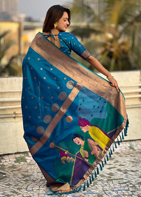 Blue Spun Silk Saree With Blouse Piece