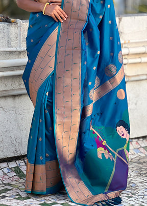 Blue Spun Silk Saree With Blouse Piece