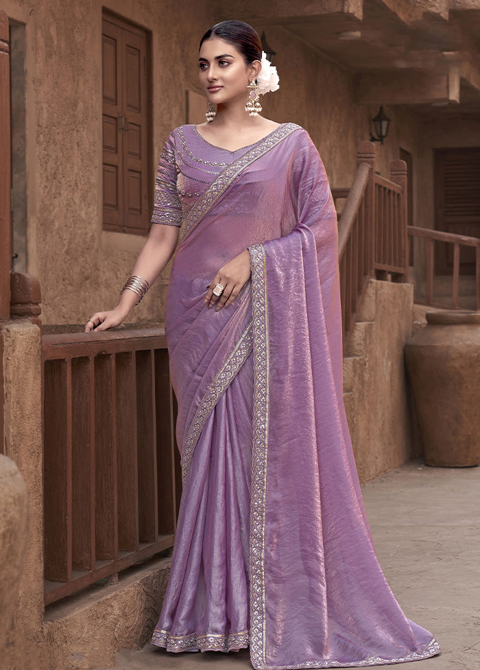 Purple Satin Silk Saree With Blouse Piece