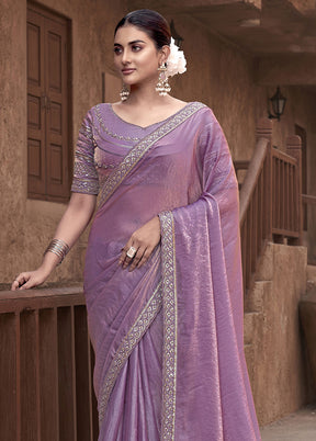 Purple Satin Silk Saree With Blouse Piece