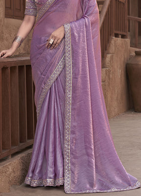 Purple Satin Silk Saree With Blouse Piece