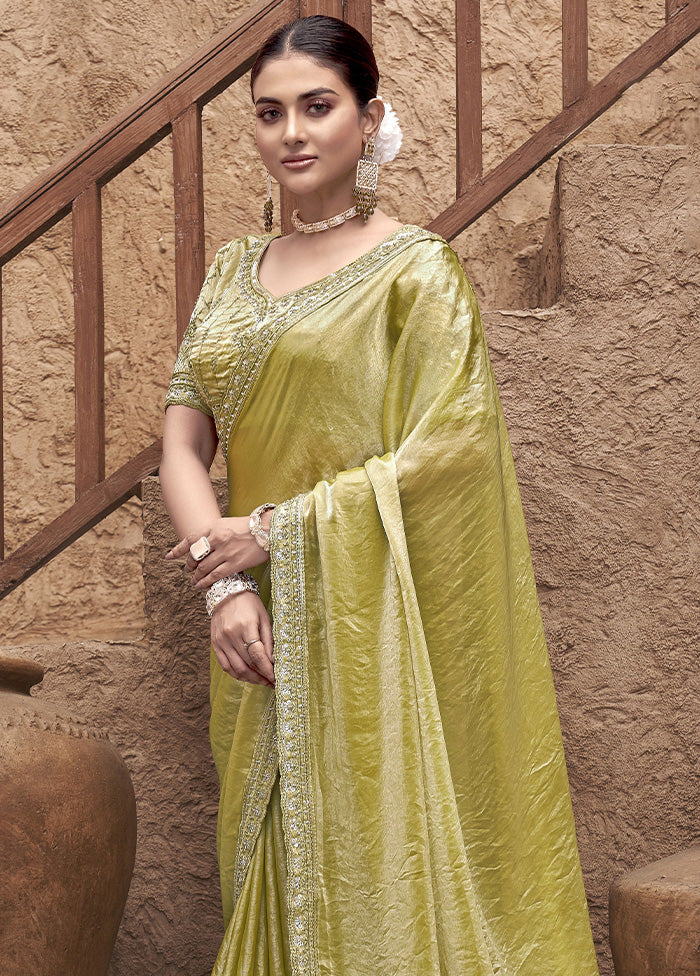 Mustard Satin Silk Saree With Blouse Piece