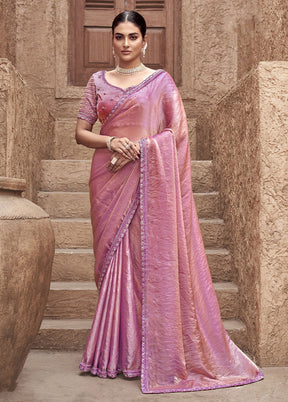 Pink Satin Silk Saree With Blouse Piece