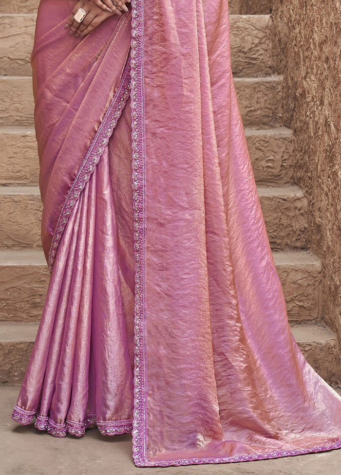 Pink Satin Silk Saree With Blouse Piece