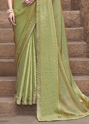 Green Satin Silk Saree With Blouse Piece