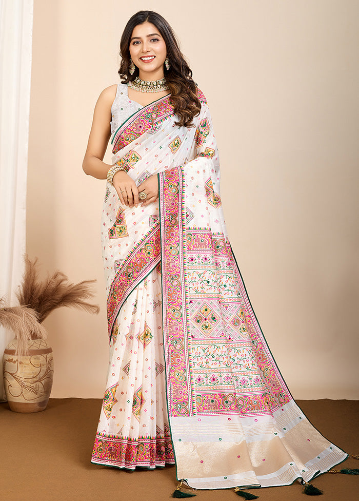 White Cotton Saree With Blouse Piece