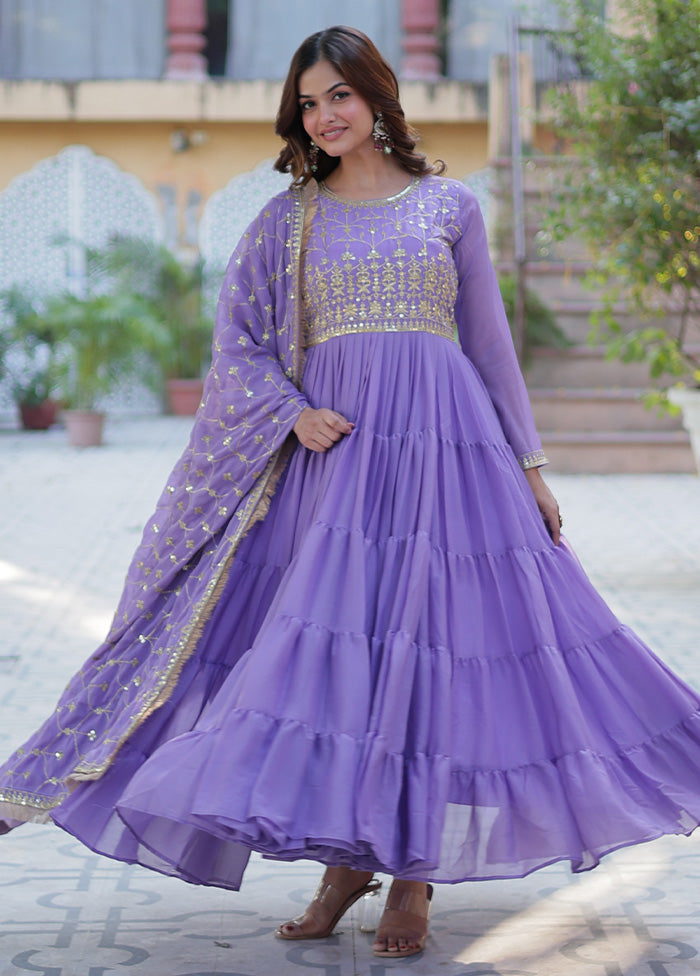 Purple Readymade Georgette Dupatta Indian Dress