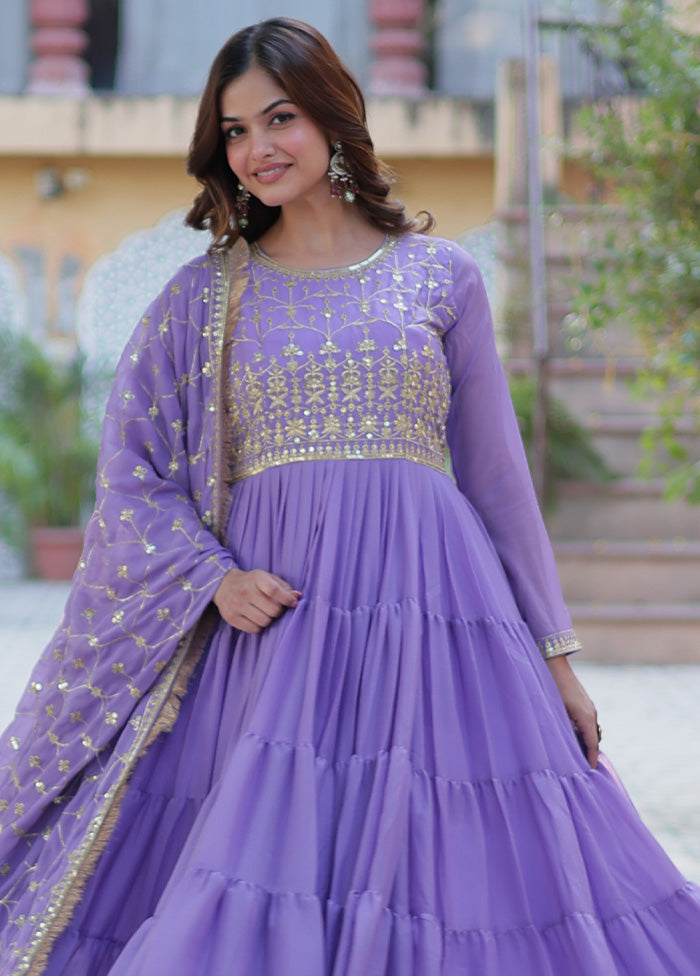 Purple Readymade Georgette Dupatta Indian Dress