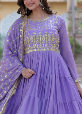 Purple Readymade Georgette Dupatta Indian Dress