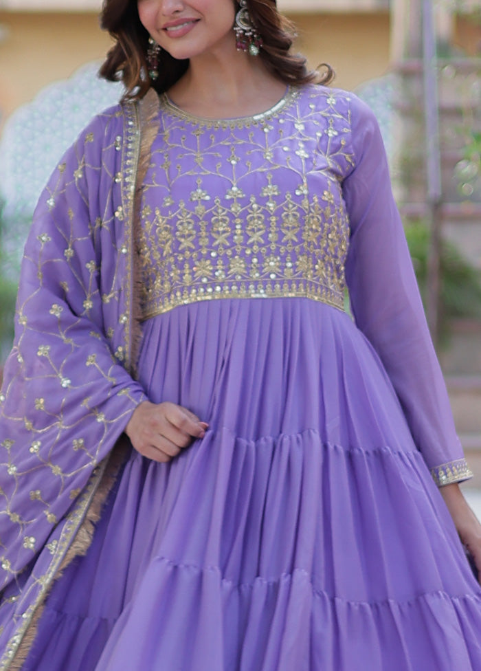 Purple Readymade Georgette Dupatta Indian Dress