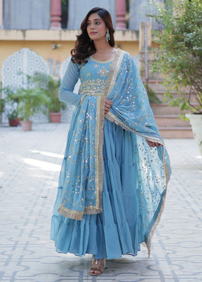 Sky Blue Readymade Georgette Dupatta Indian Dress