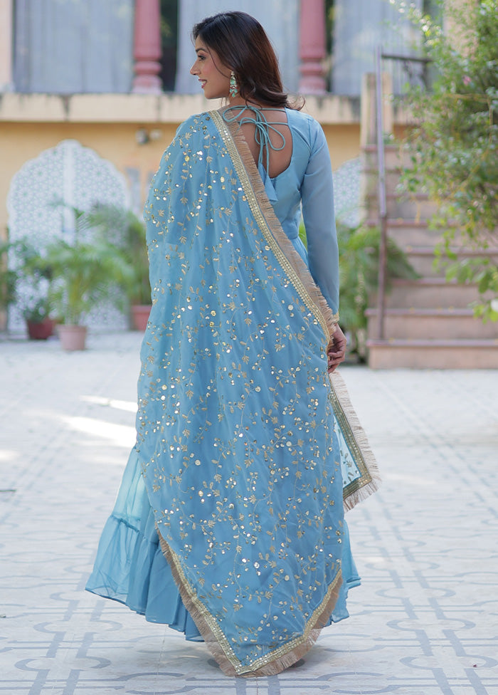 Sky Blue Readymade Georgette Dupatta Indian Dress