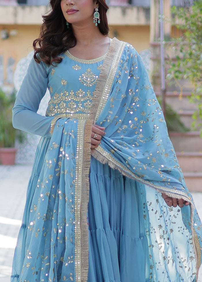 Sky Blue Readymade Georgette Dupatta Indian Dress
