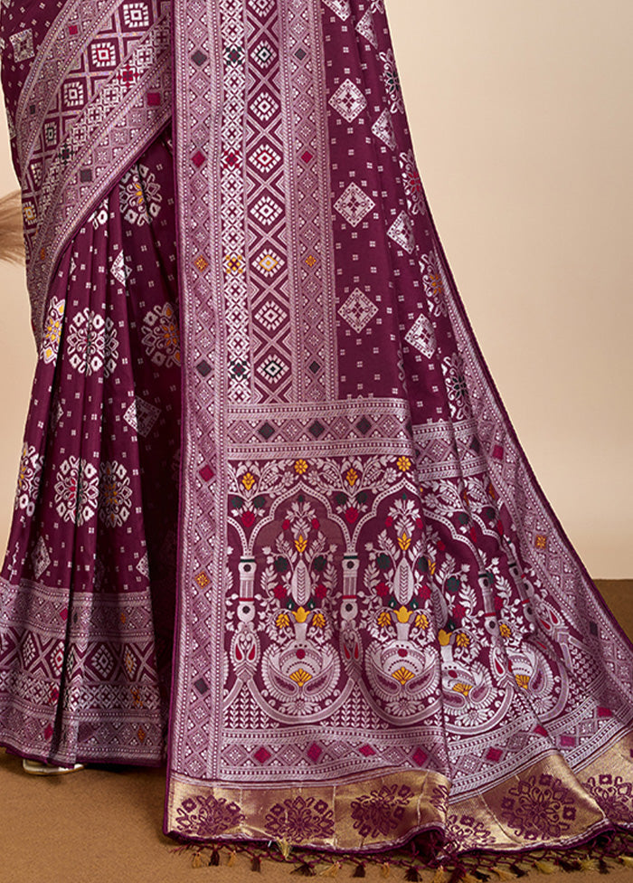 Wine Spun Silk Saree With Blouse Piece