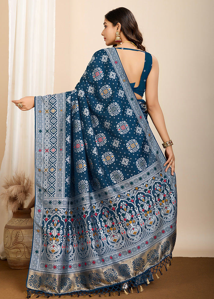 Teal Blue Spun Silk Saree With Blouse Piece