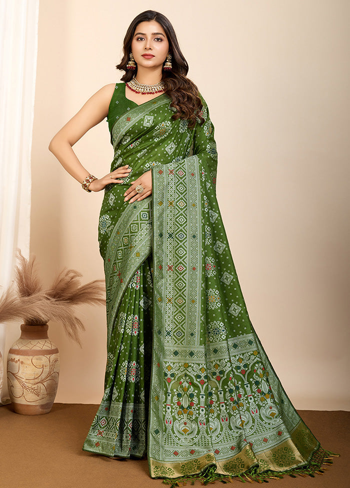 Mehendi Spun Silk Saree With Blouse Piece