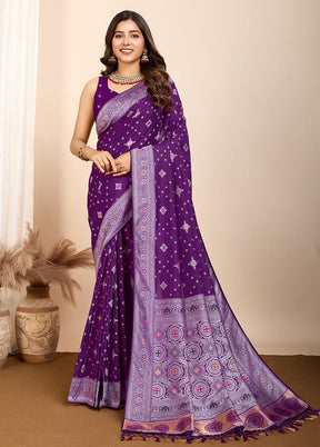 Purple Spun Silk Saree With Blouse Piece