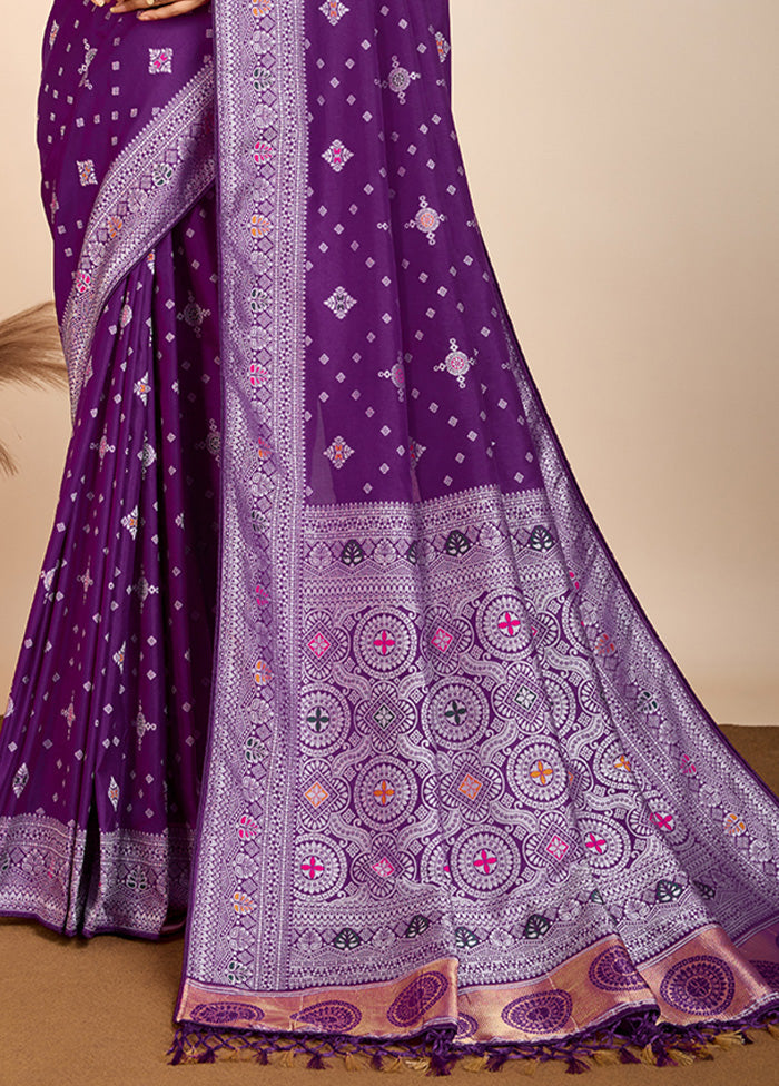 Purple Spun Silk Saree With Blouse Piece