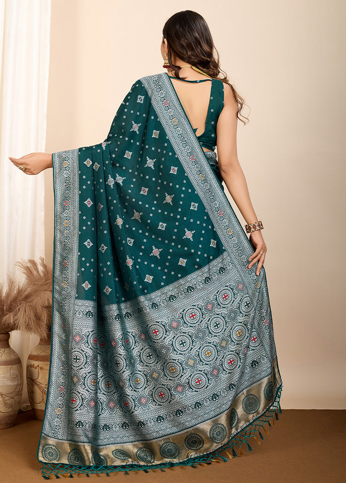 Rama Spun Silk Saree With Blouse Piece