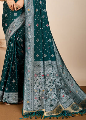 Rama Spun Silk Saree With Blouse Piece