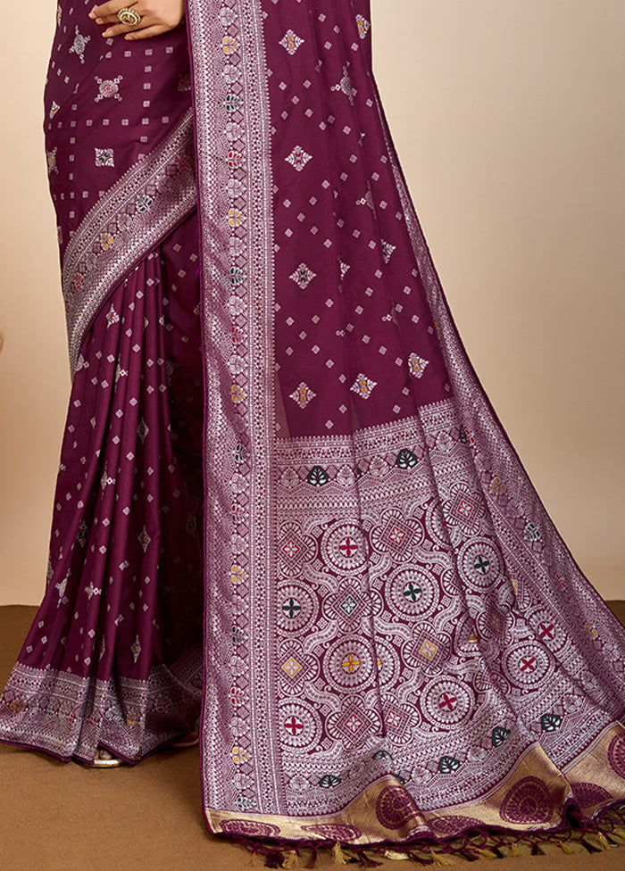 Wine Spun Silk Saree With Blouse Piece