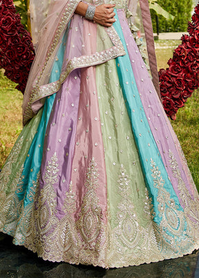 3 Pc Multicolor Silk Semi Stitched Lehenga Set