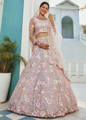 3 Pc Grey Silk Semi Stitched Lehenga Set