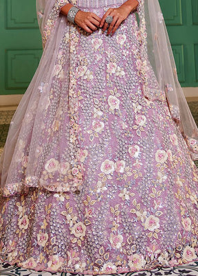 3 Pc Mauve Silk Semi Stitched Lehenga Set
