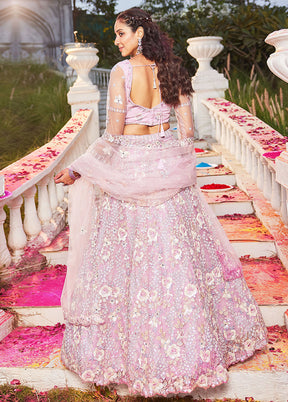 3 Pc Pink Silk Semi Stitched Lehenga Set