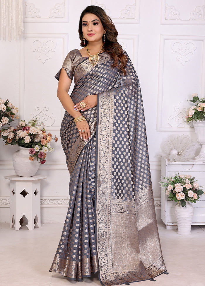 Grey Organza Saree With Blouse Piece