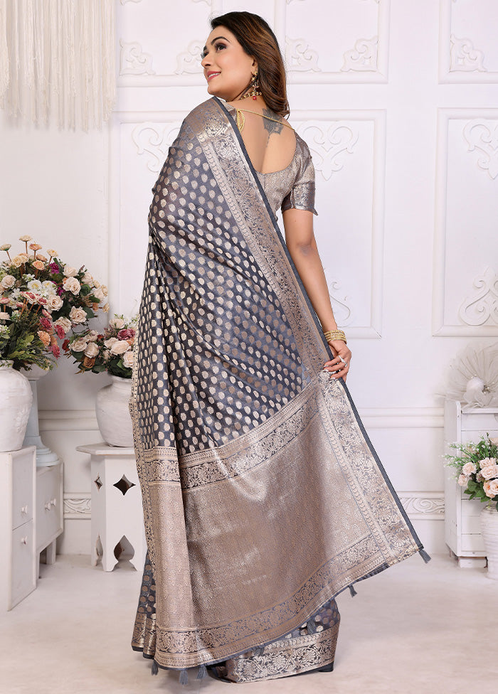 Grey Organza Saree With Blouse Piece