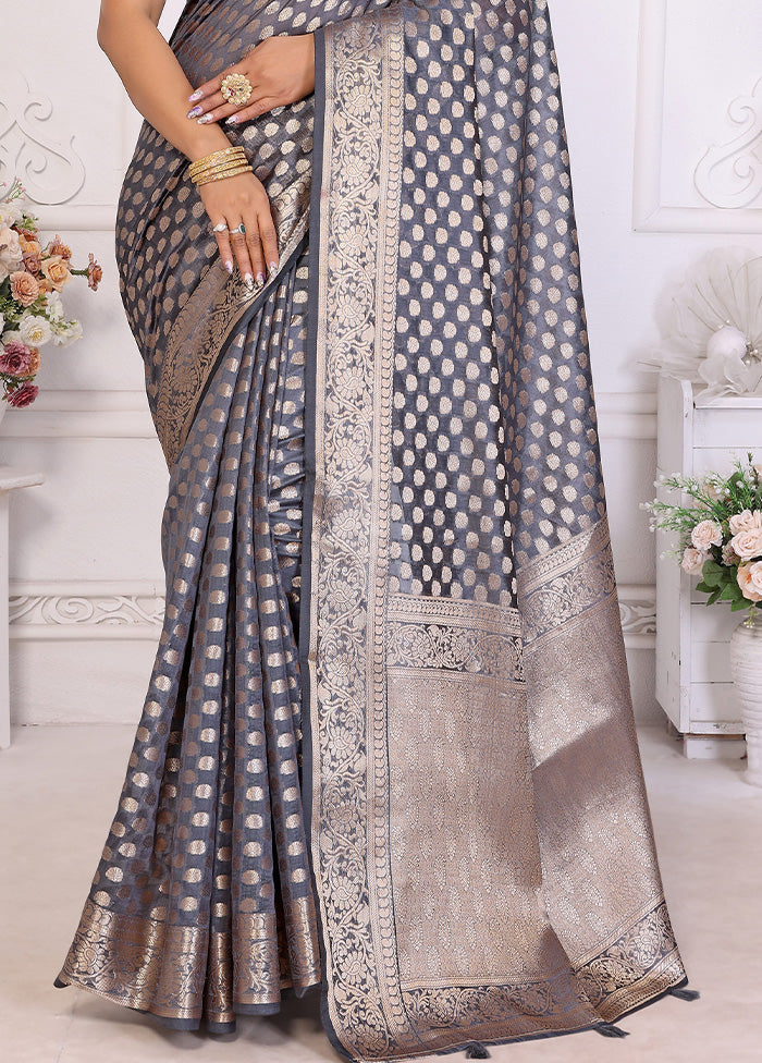 Grey Organza Saree With Blouse Piece