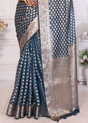 Blue Organza Saree With Blouse Piece