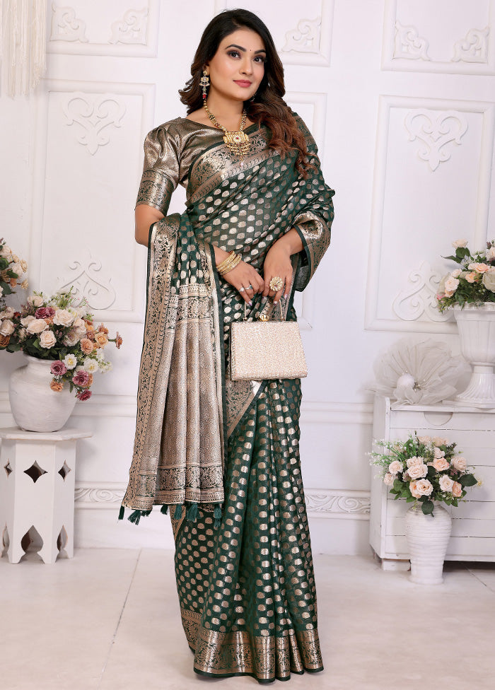 Green Organza Saree With Blouse Piece