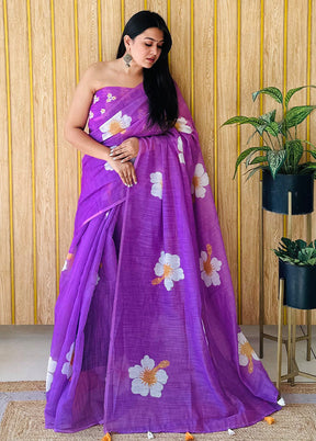 Lavender Linen Silk Saree With Blouse Piece