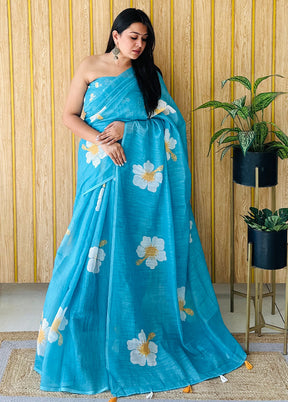 Firoza Linen Silk Saree With Blouse Piece