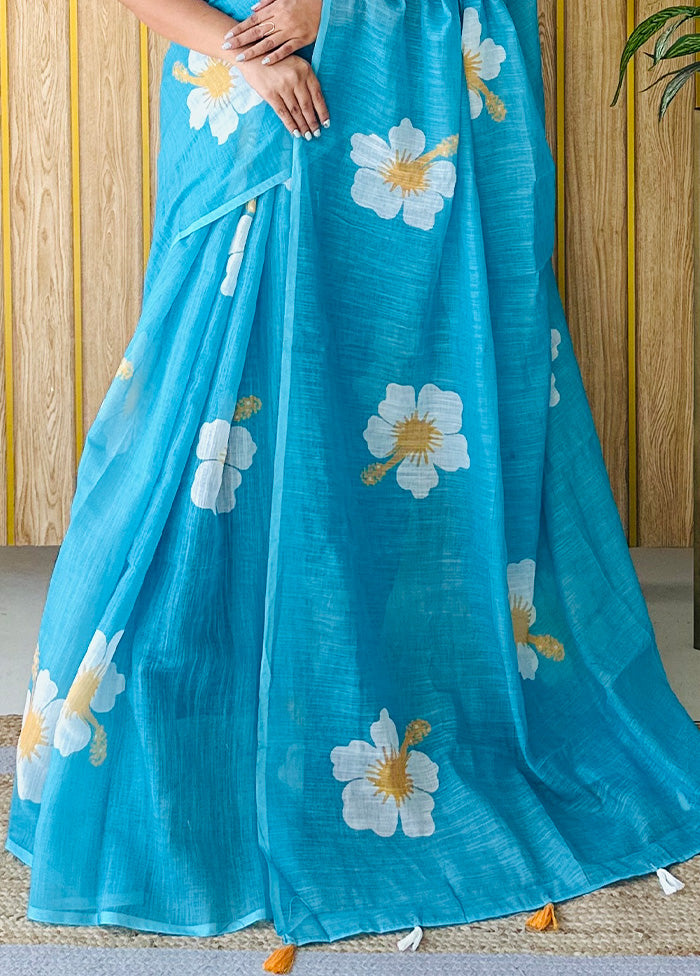 Firoza Linen Silk Saree With Blouse Piece