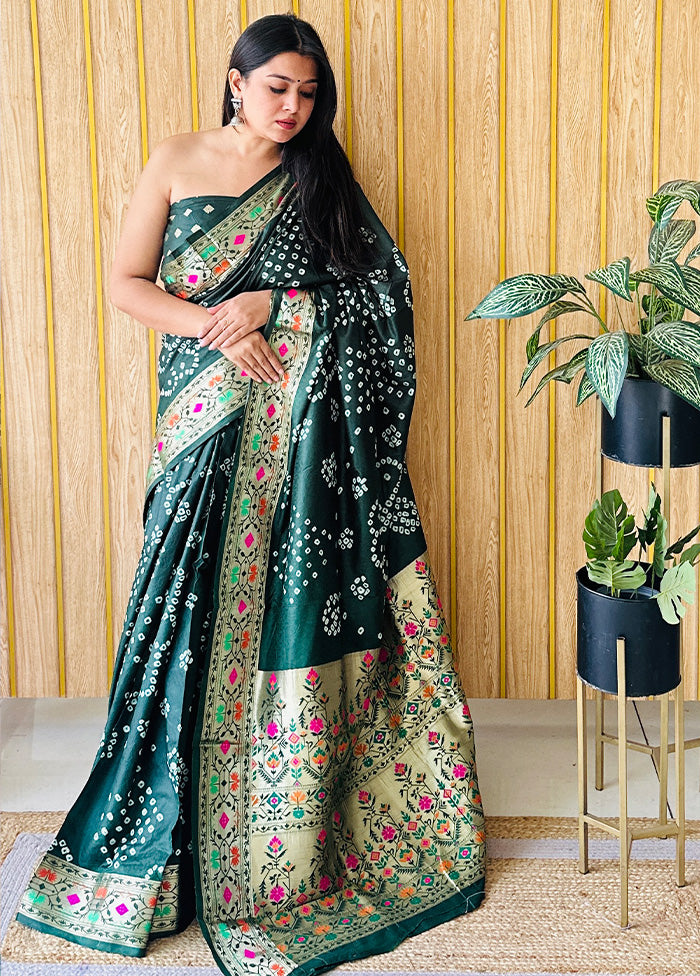 Green Spun Silk Saree With Blouse Piece