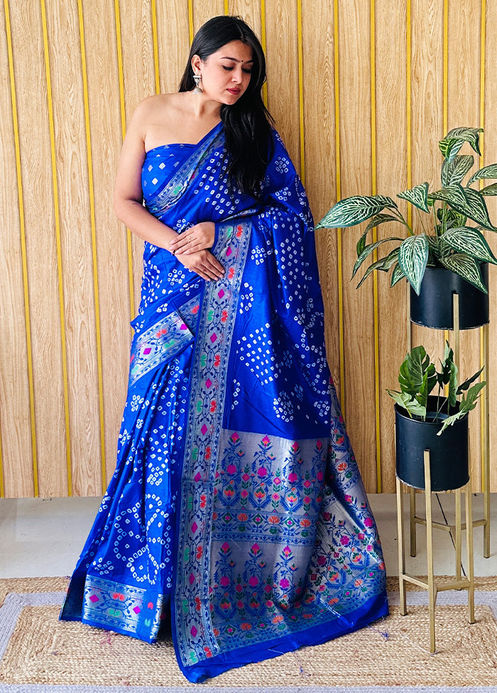 Blue Spun Silk Saree With Blouse Piece